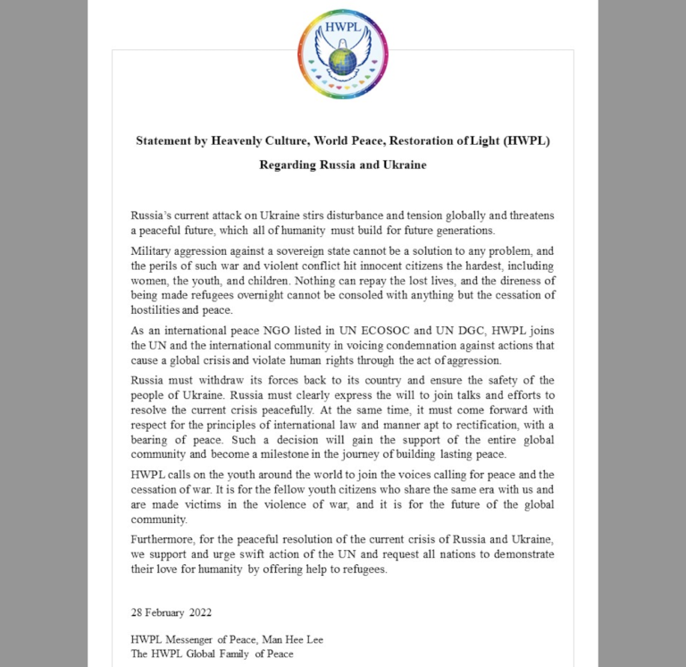 An International NGO Sends Anti-war Statement to 192 Countries to Restore Peace in Ukraine